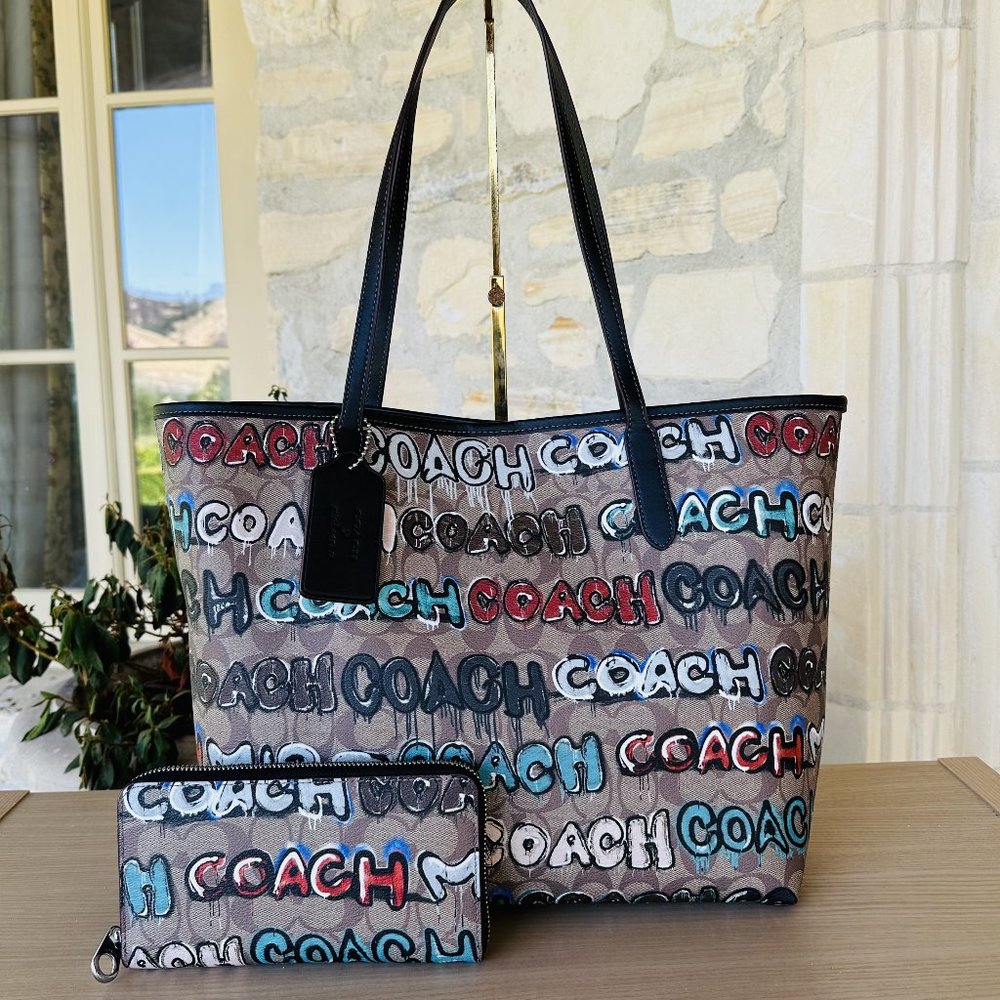 Coach X Mint + Serf City Tote In Signature Canvas & Wallet SV/Khaki Mult…NWT